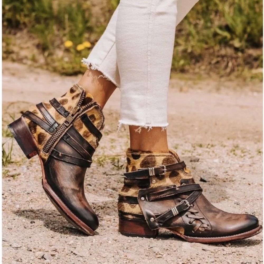 Freebird Belfast Leather Calf-hair Leopard Print Ankle Booties 7